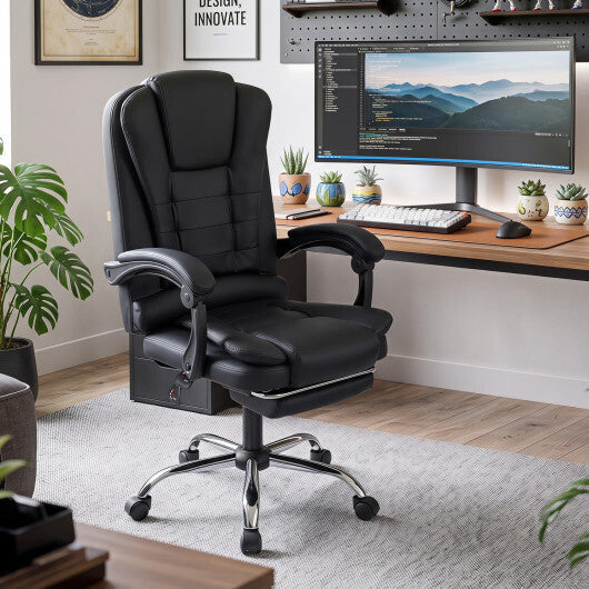 Massage Office Chair with Footrest & Reclining Backrest and Swivel Seat-Black LuxuryLifeWay Online Store