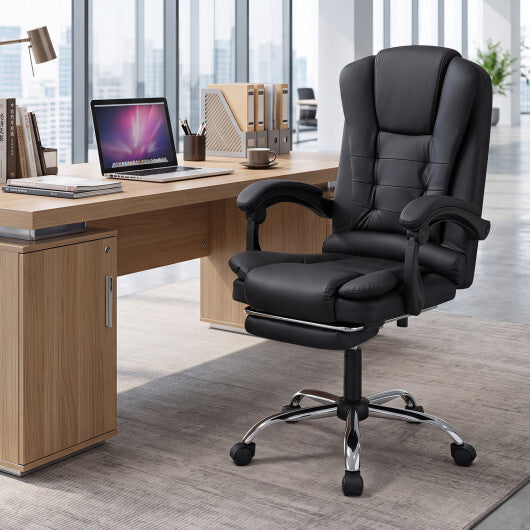 Massage Office Chair with Footrest & Reclining Backrest and Swivel Seat-Black LuxuryLifeWay Online Store