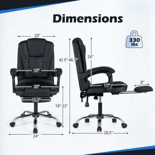 Massage Office Chair with Footrest & Reclining Backrest and Swivel Seat-Black LuxuryLifeWay Online Store