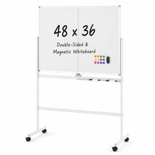 48" x 36" Double-Sided Mobile White Board with Lockable Universal Wheels for Office-White LuxuryLifeWay Online Store
