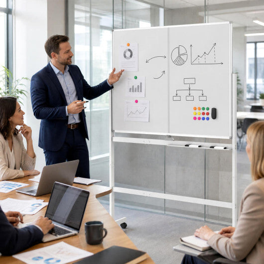 48" x 36" Double-Sided Mobile White Board with Lockable Universal Wheels for Office-White LuxuryLifeWay Online Store