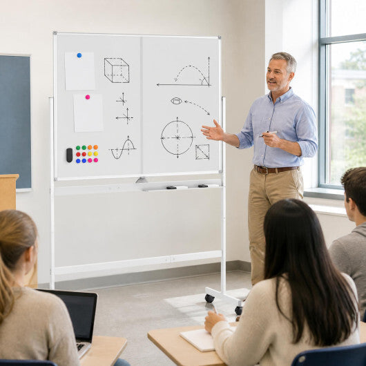 48" x 36" Double-Sided Mobile White Board with Lockable Universal Wheels for Office-White LuxuryLifeWay Online Store