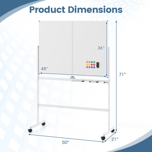 48" x 36" Double-Sided Mobile White Board with Lockable Universal Wheels for Office-White LuxuryLifeWay Online Store