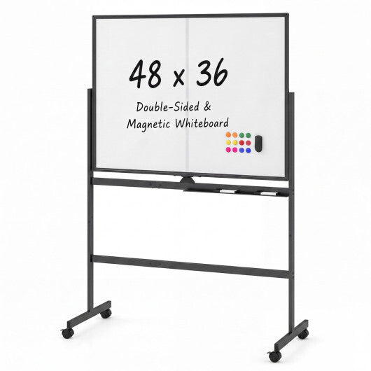 48" x 36" Double-Sided Mobile White Board with Lockable Universal Wheels for Office-White LuxuryLifeWay Online Store
