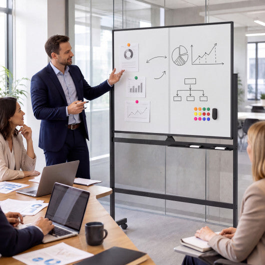 48" x 36" Double-Sided Mobile White Board with Lockable Universal Wheels for Office-White LuxuryLifeWay Online Store