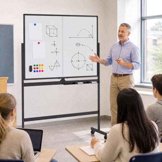 48" x 36" Double-Sided Mobile White Board with Lockable Universal Wheels for Office-White LuxuryLifeWay Online Store