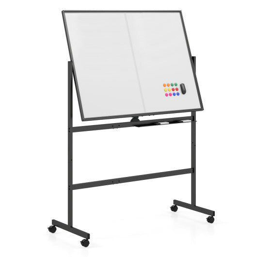 48" x 36" Double-Sided Mobile White Board with Lockable Universal Wheels for Office-White LuxuryLifeWay Online Store