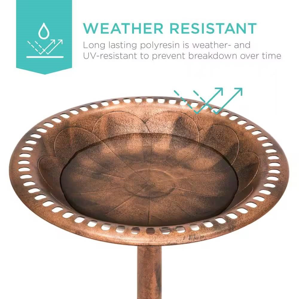 Outdoor Garden Polyresin Bird Bath in Rustic Aged Copper Brown Finish LuxuryLifeWay Online Store