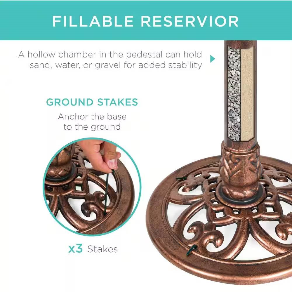 Outdoor Garden Polyresin Bird Bath in Rustic Aged Copper Brown Finish LuxuryLifeWay Online Store