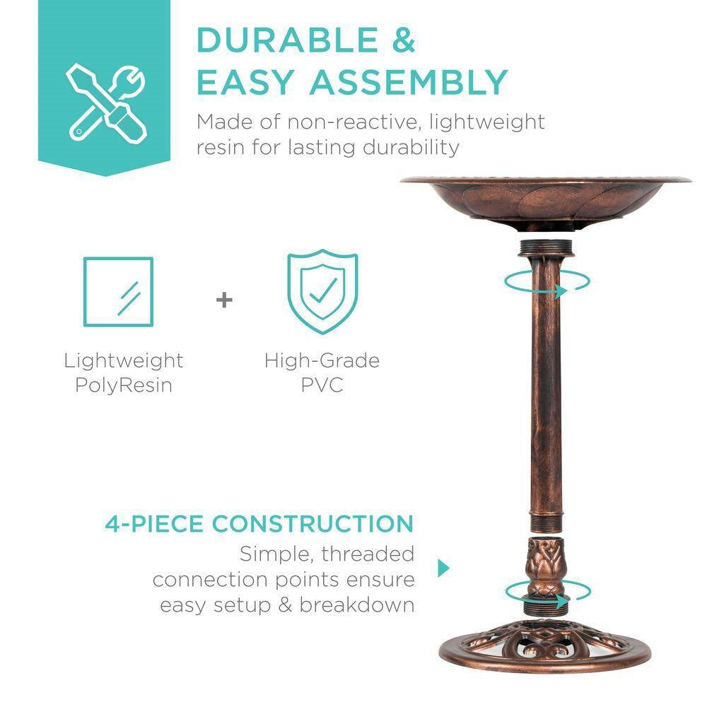 Outdoor Garden Polyresin Bird Bath in Rustic Aged Copper Brown Finish LuxuryLifeWay Online Store