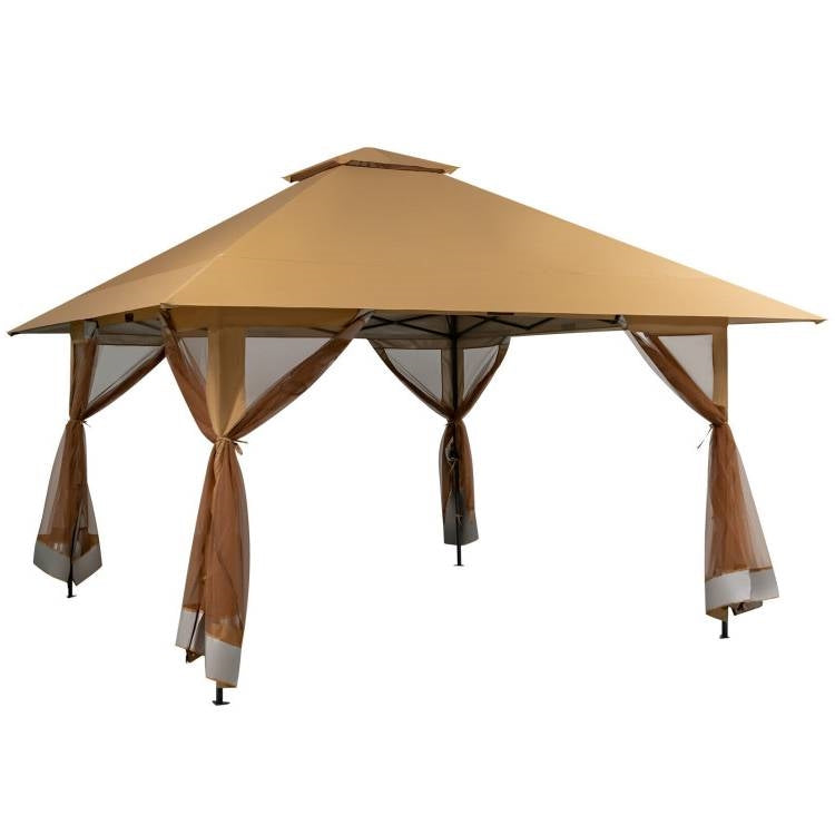 Brown 13 x 13 Ft Pop-Up Gazebo Outdoor Canopy w/ Mesh Mosquito Netting Sidewalls LuxuryLifeWay Online Store