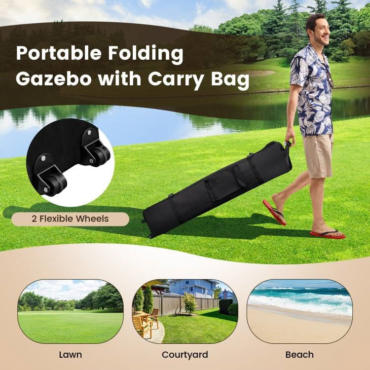 Brown 13 x 13 Ft Pop-Up Gazebo Outdoor Canopy w/ Mesh Mosquito Netting Sidewalls LuxuryLifeWay Online Store