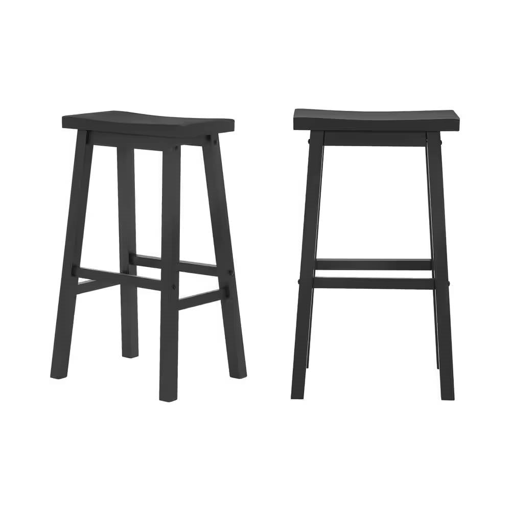 Set of 2 Farmhouse Bar Height Saddle Seat Barstool in Charcoal Black Wood Finish LuxuryLifeWay Online Store