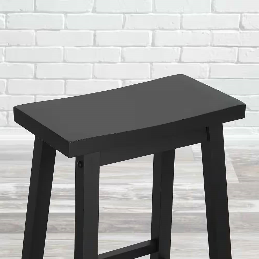 Set of 2 Farmhouse Bar Height Saddle Seat Barstool in Charcoal Black Wood Finish LuxuryLifeWay Online Store