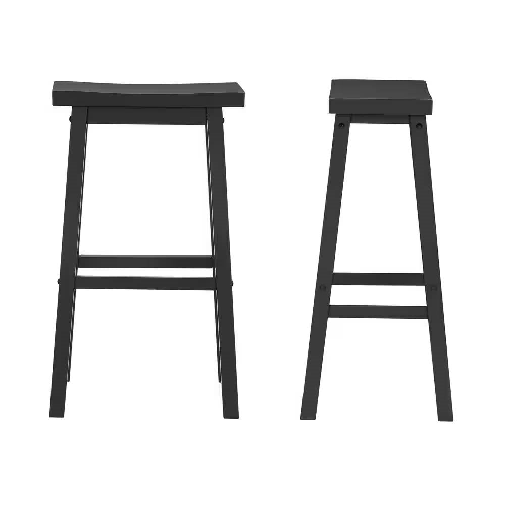 Set of 2 Farmhouse Bar Height Saddle Seat Barstool in Charcoal Black Wood Finish LuxuryLifeWay Online Store