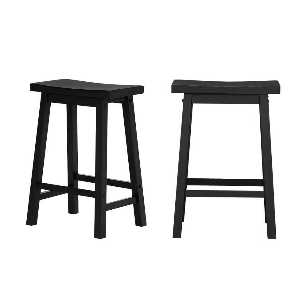 Set of 2 Farmhouse Counter Height Saddle Barstool in Charcoal Black Wood Finish LuxuryLifeWay Online Store