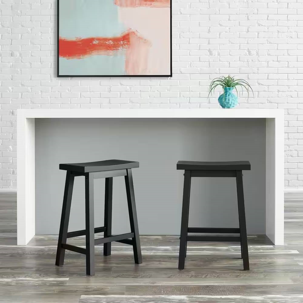 Set of 2 Farmhouse Counter Height Saddle Barstool in Charcoal Black Wood Finish LuxuryLifeWay Online Store