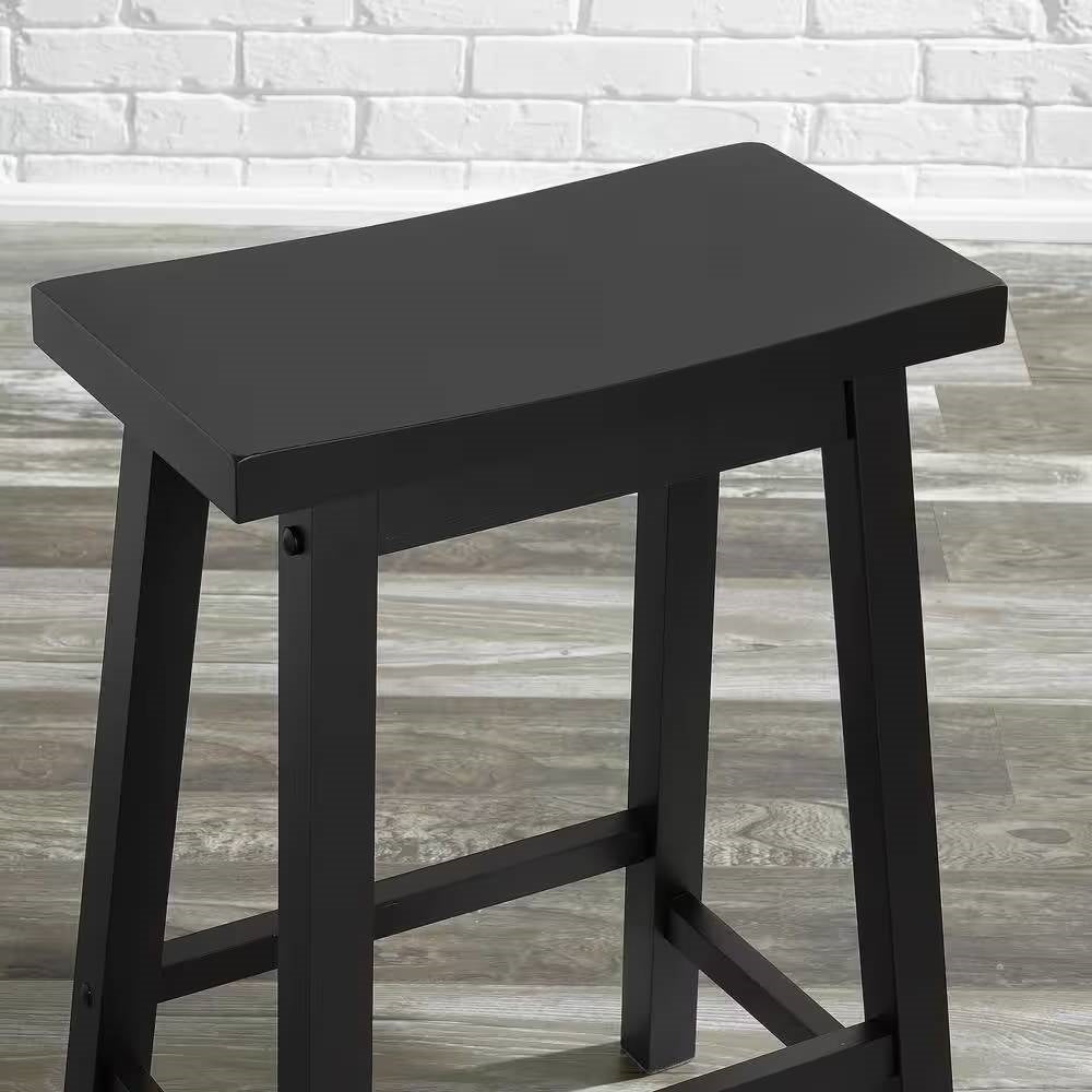 Set of 2 Farmhouse Counter Height Saddle Barstool in Charcoal Black Wood Finish LuxuryLifeWay Online Store