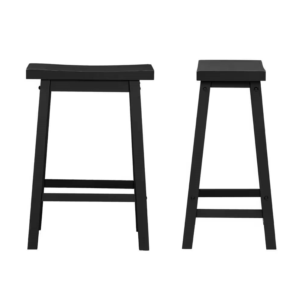 Set of 2 Farmhouse Counter Height Saddle Barstool in Charcoal Black Wood Finish LuxuryLifeWay Online Store