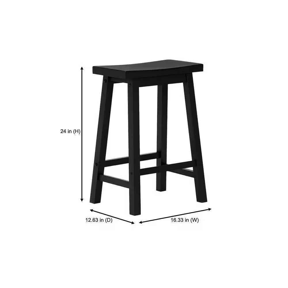 Set of 2 Farmhouse Counter Height Saddle Barstool in Charcoal Black Wood Finish LuxuryLifeWay Online Store