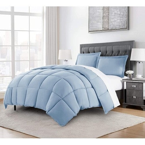 Queen Size Reversible Microfiber Down Alternative Comforter Set in Blue LuxuryLifeWay Online Store