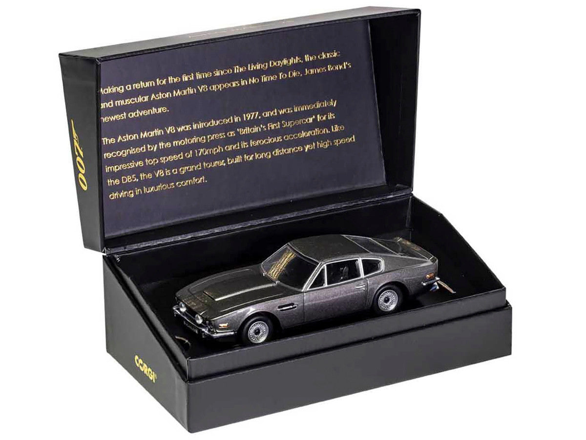 Aston Martin V8 RHD (Right Hand Drive) Black Metallic James Bond 007 "No Time To Die" (2021) Movie Diecast Model Car by Corgi LuxuryLifeWay Online Store