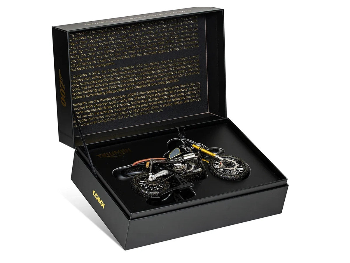Triumph Scrambler 1200 XE Motorcycle Black (Dirty Version) James Bond 007 "No Time to Die" (2021) Movie Diecast Model Car by Corgi LuxuryLifeWay Online Store