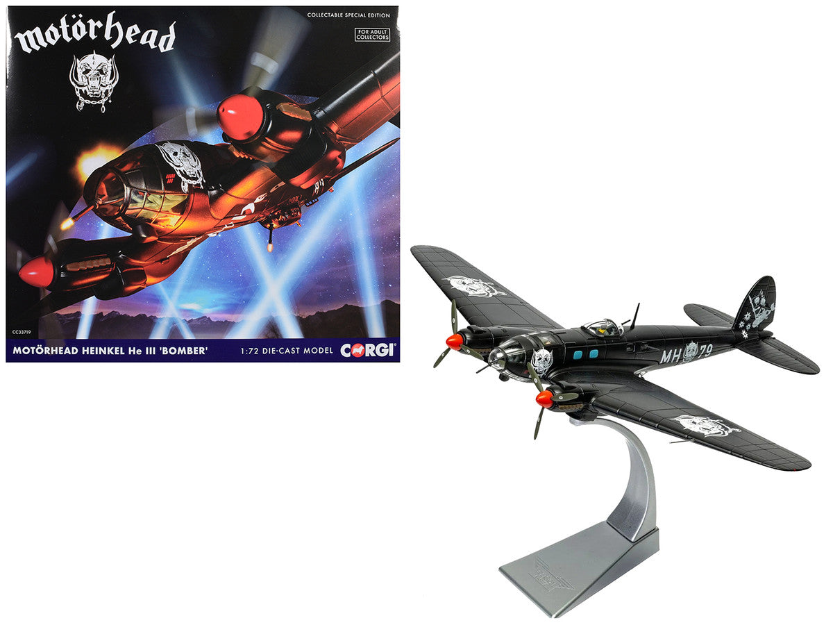 Heinkel He III Bomber Aircraft "Motorhead" Black with Graphicss 1/72 Diecast Model by Corgi LuxuryLifeWay Online Store