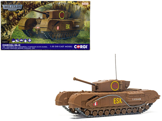 Churchill Mk.III Tank "ESK Squadron HQ C Squadron 3rd Battalion Scots Guards 6th Guards Armoured Brigade" (1943) British Royal Army "Military Legends" Series 1/50 Diecast Model by Corgi LuxuryLifeWay Online Store