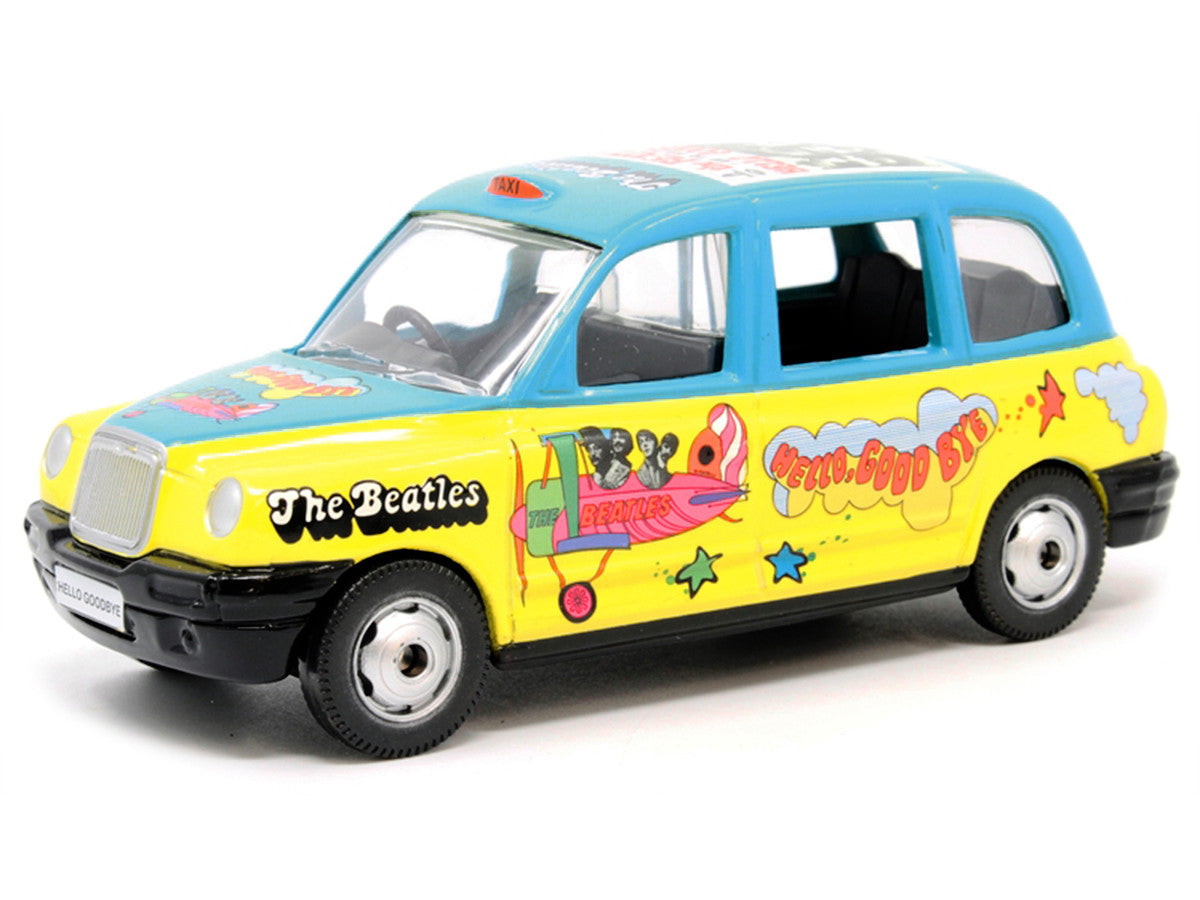 The Beatles London Taxi RHD (Right Hand Drive) "Hello Goodbye" Blue and Yellow with Graphics Diecast Model by Corgi LuxuryLifeWay Online Store