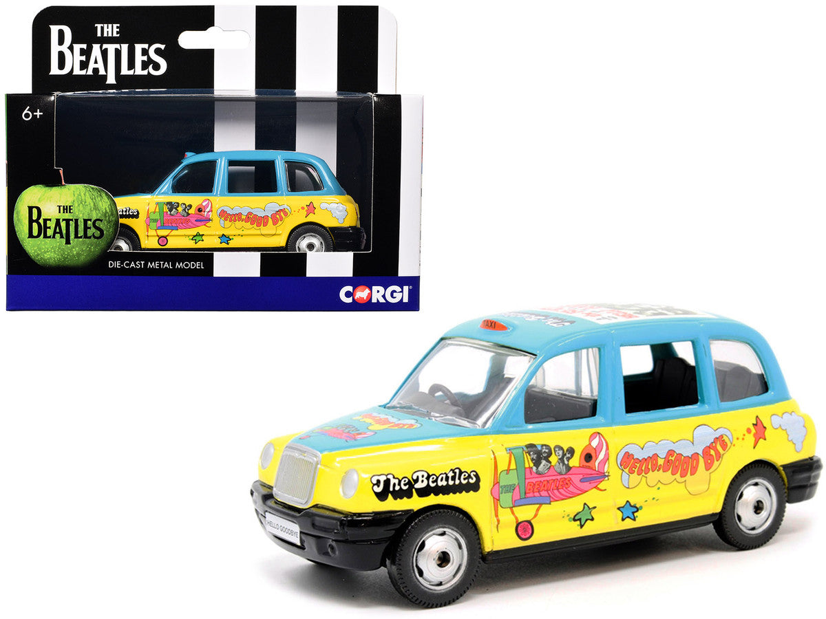 The Beatles London Taxi RHD (Right Hand Drive) "Hello Goodbye" Blue and Yellow with Graphics Diecast Model by Corgi LuxuryLifeWay Online Store