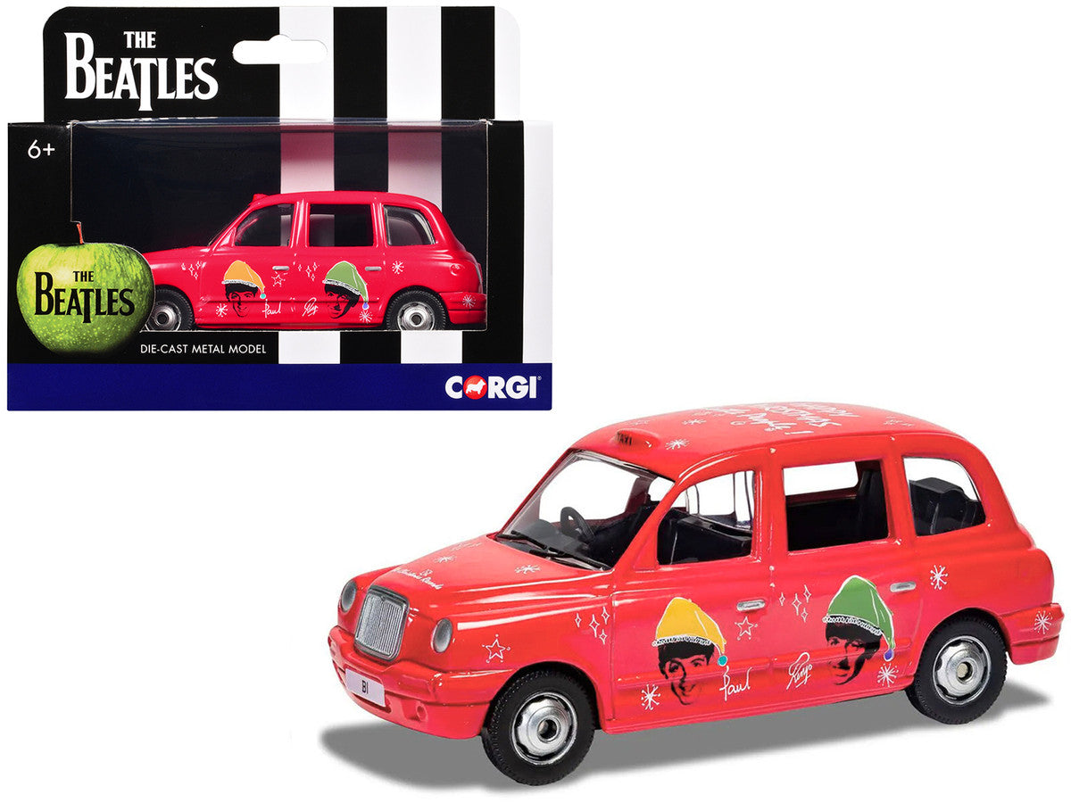 The Beatles London Taxi RHD (Right Hand Drive) "Christmas Taxi" Red with Graphics Diecast Model by Corgi LuxuryLifeWay Online Store