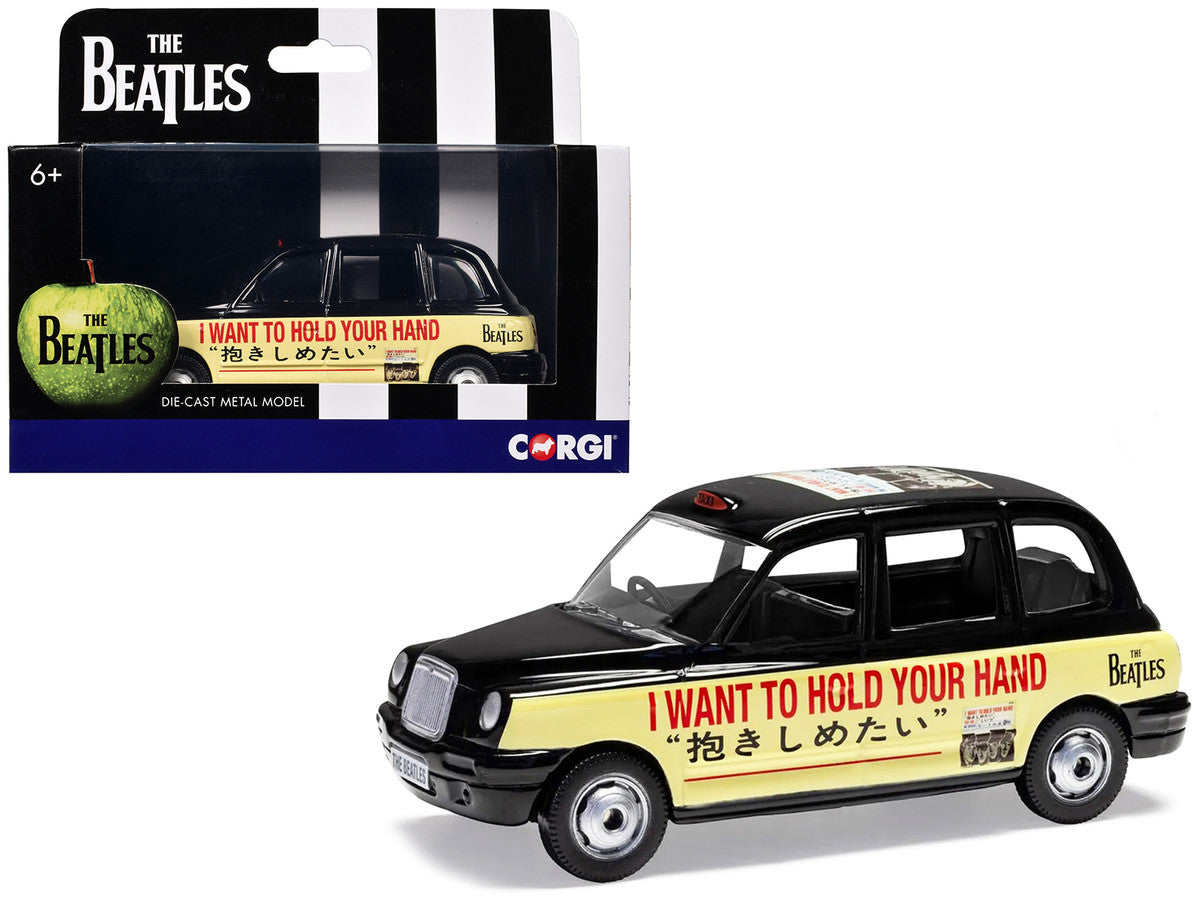 The Beatles London Taxi RHD (Right Hand Drive) "I Want To Hold Your Hand" Black and Cream with Graphics Diecast Model by Corgi LuxuryLifeWay Online Store