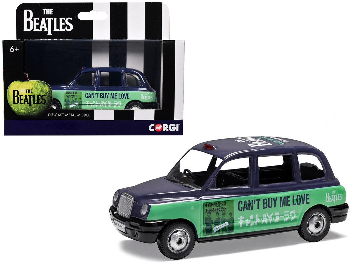 The Beatles London Taxi RHD (Right Hand Drive) "Can't Buy Me Love" Blue and Green with Graphics Diecast Model by Corgi LuxuryLifeWay Online Store