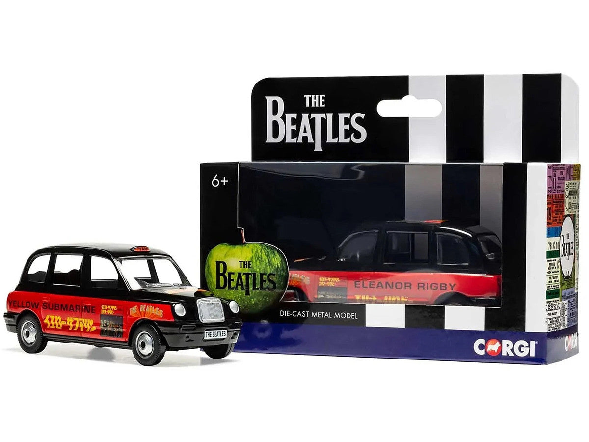 The Beatles London Taxi RHD (Right Hand Drive) "Eleanor Rigby - Yellow Submarine" Black and Red with Graphics Diecast Model by Corgi LuxuryLifeWay Online Store