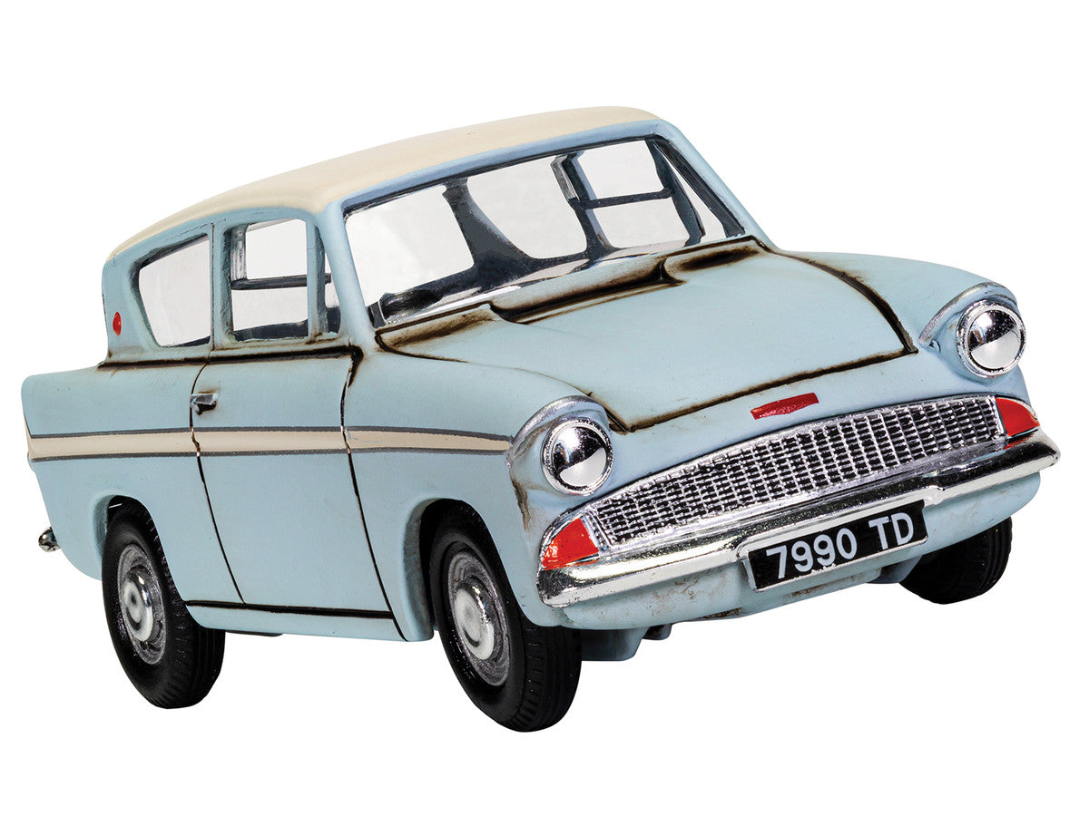 Flying Ford Anglia RHD (Right Hand Drive) Light Blue with White Top (Weathered) with Harry and Ron Figures "Harry Potter" Movie Series Diecast Model by Corgi LuxuryLifeWay Online Store