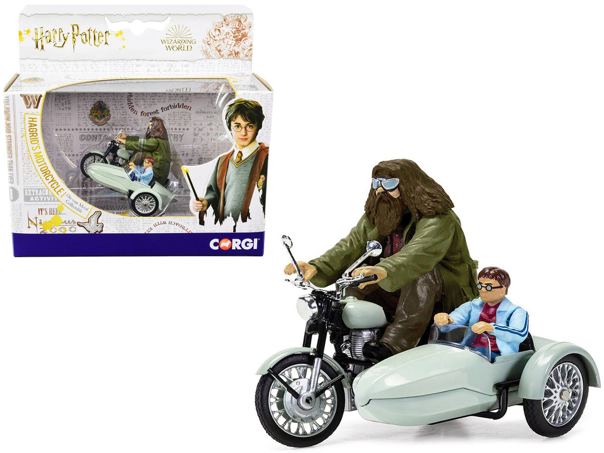 Motorcycle and Sidecar Light Green with Harry and Hagrid Figures "Harry Potter and the Deathly Hallows Part 1" (2010) Movie Diecast Motorcycle Model  by Corgi LuxuryLifeWay Online Store