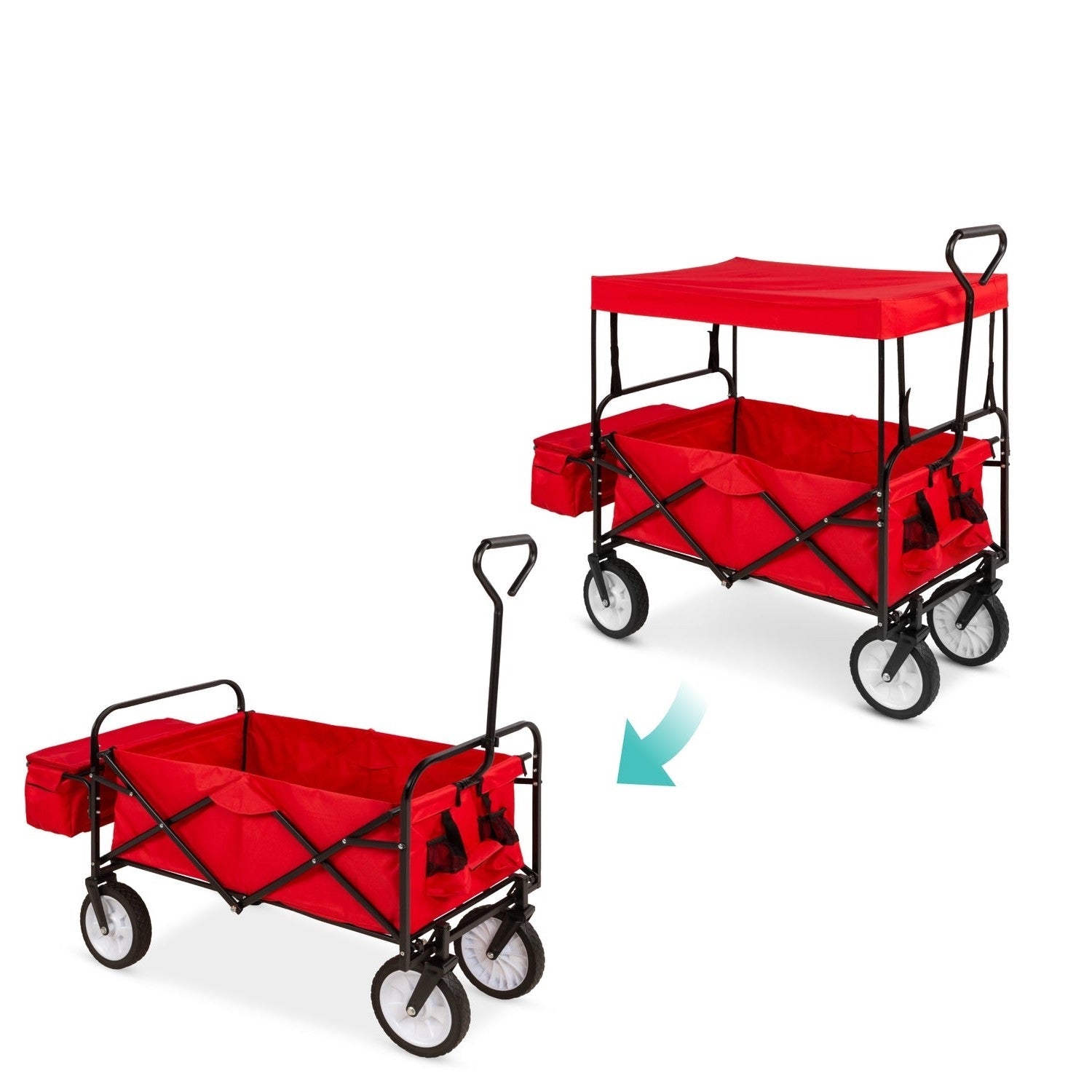 Collapsible Utility Wagon Cart Indoor/Outdoor with Canopy - Red LuxuryLifeWay Online Store
