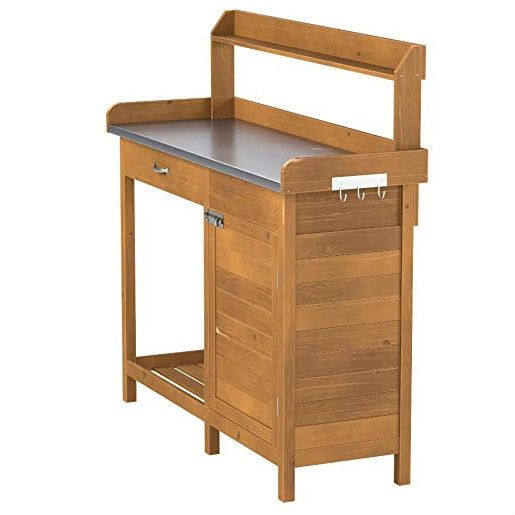 Outdoor Home Garden Potting Bench with Metal Table Top and Storage Cabinet LuxuryLifeWay Online Store