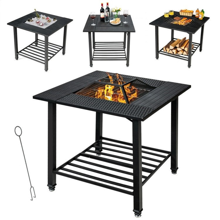 4 in 1 Square Fire Pit, Grill Cooking BBQ Grate, Ice Bucket, Dining Table LuxuryLifeWay Online Store