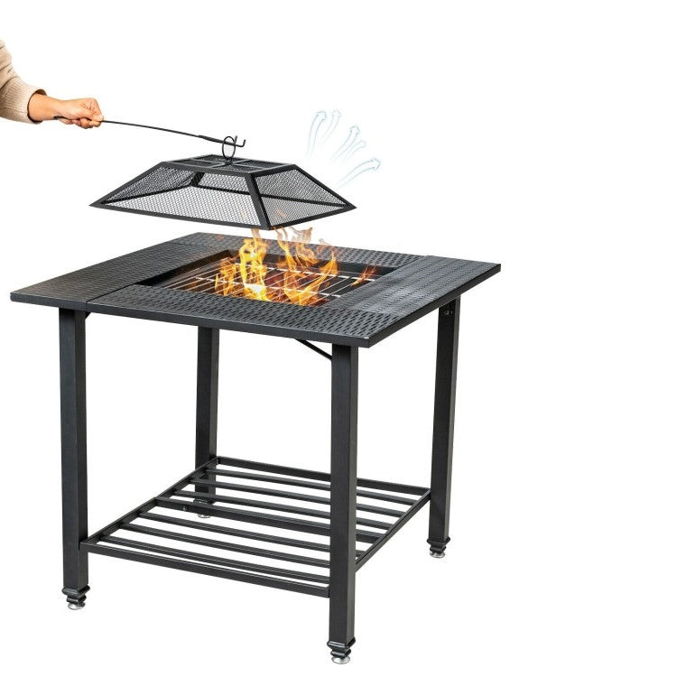 4 in 1 Square Fire Pit, Grill Cooking BBQ Grate, Ice Bucket, Dining Table LuxuryLifeWay Online Store