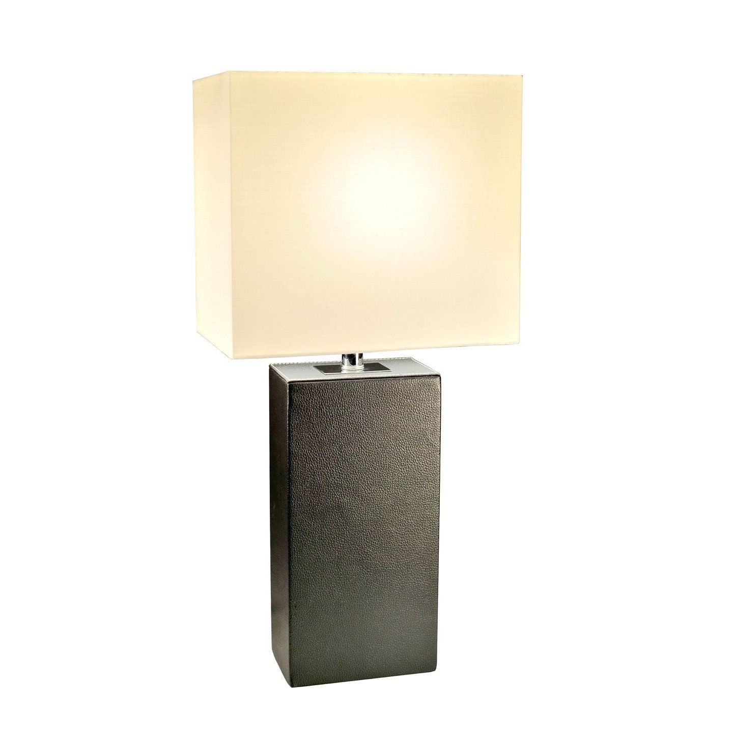 Contemporary Black Leather Table Lamp with White Fabric Shade LuxuryLifeWay Online Store