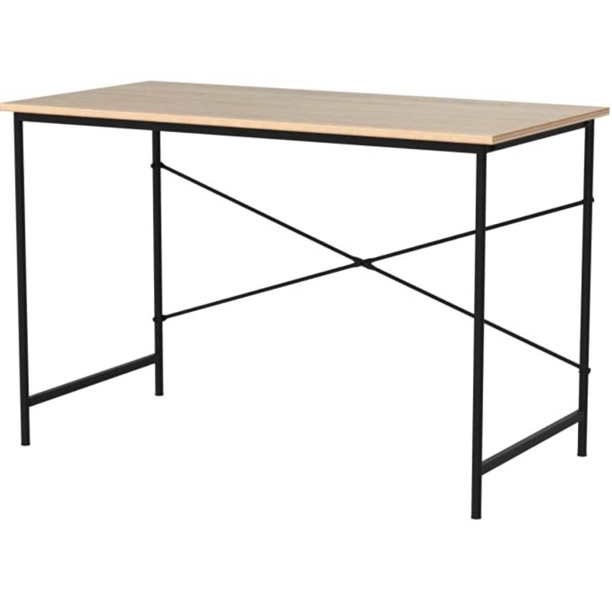 Modern Home Office Computer Desk Table with Black Metal Frame Wood Top in Oak LuxuryLifeWay Online Store