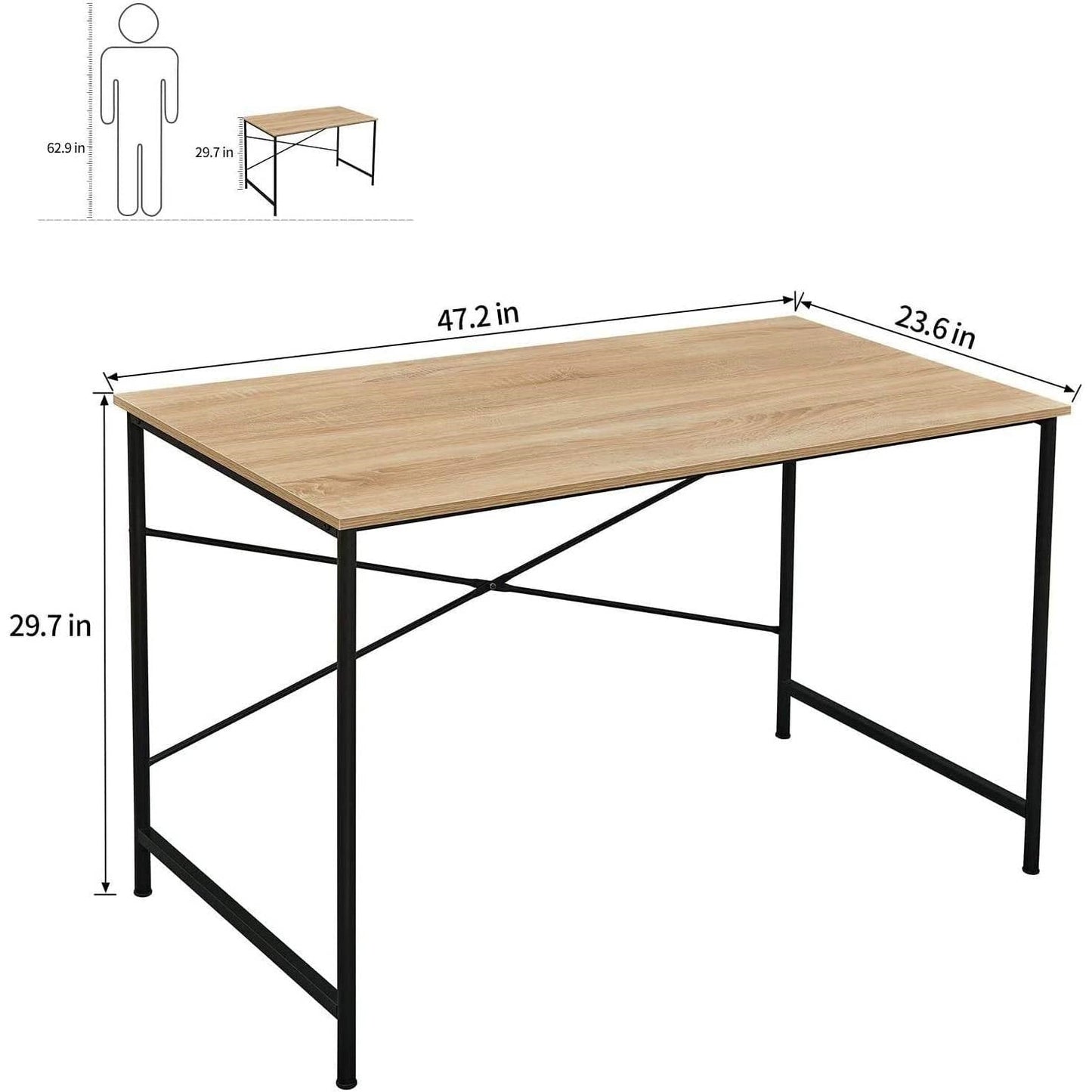 Modern Home Office Computer Desk Table with Black Metal Frame Wood Top in Oak LuxuryLifeWay Online Store