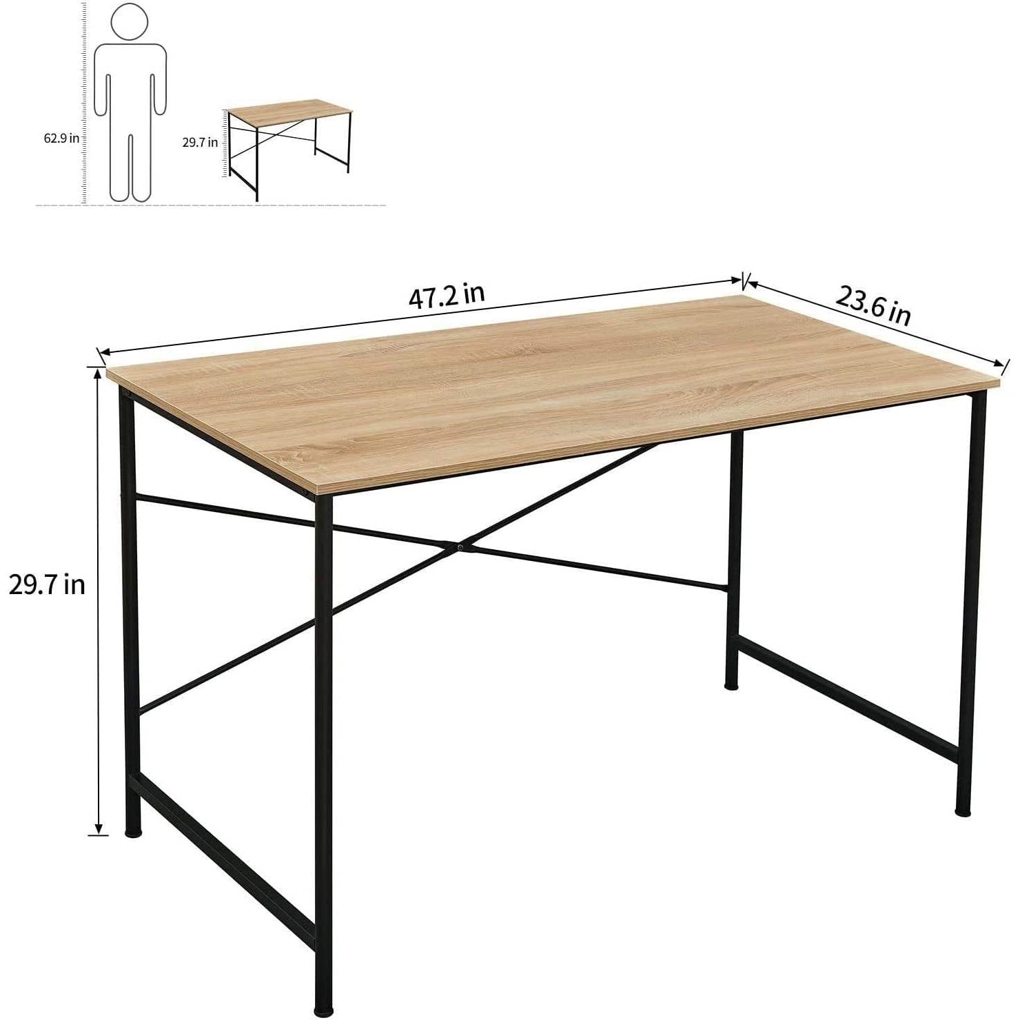 Modern Home Office Computer Desk Table with Black Metal Frame Wood Top in Oak LuxuryLifeWay Online Store