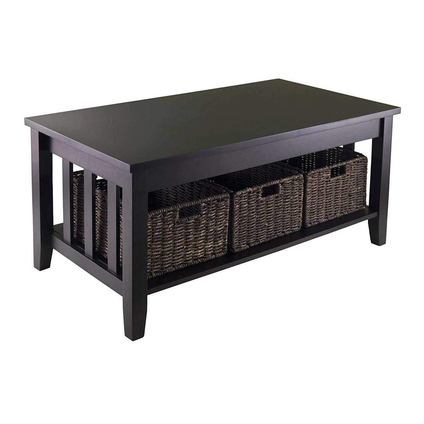 Espresso 2 Tier Coffee Occasional Table with 3 Storage Baskets LuxuryLifeWay Online Store