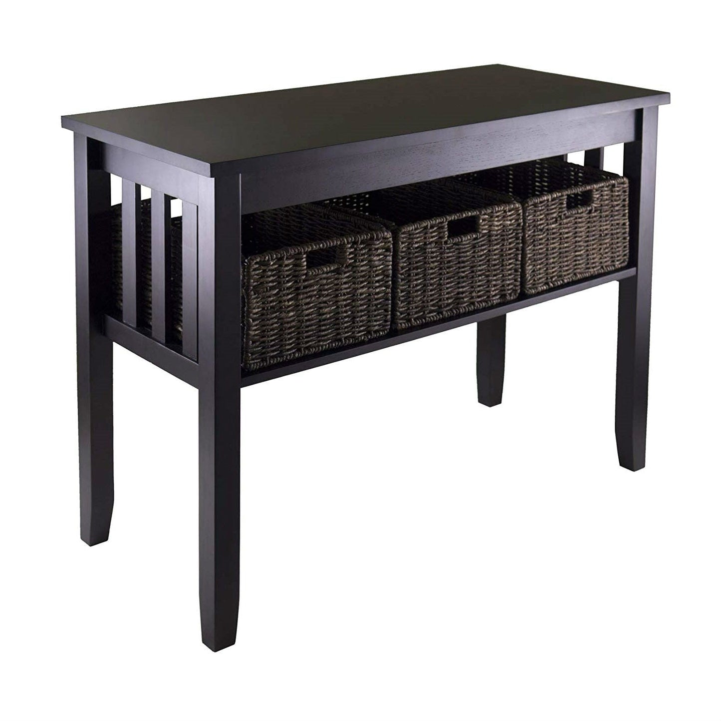 Espresso 2 Tier Entryway Hall Console Table with 3 Storage Baskets LuxuryLifeWay Online Store