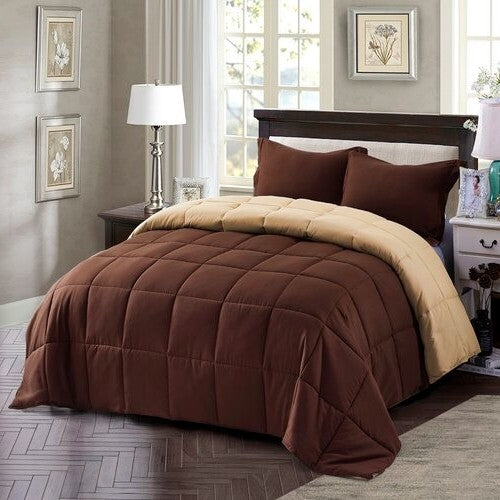 Full/Queen Traditional Microfiber Reversible 3 Piece Comforter Set in Brown LuxuryLifeWay Online Store