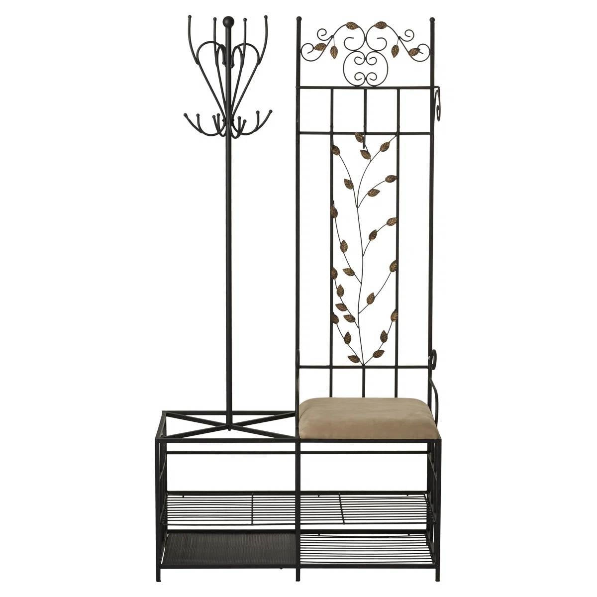 Entryway Hall Tree Coat Rack Storage Bench with Scrolling Leaves Scrollwork LuxuryLifeWay Online Store