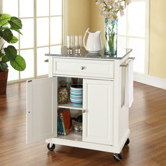 White Kitchen Cart with Granite Top and Locking Casters Wheels LuxuryLifeWay Online Store